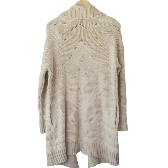 Aerie Cream Tan Aztec Open Cardigan Cotton Sweater - Picture 4 of 9